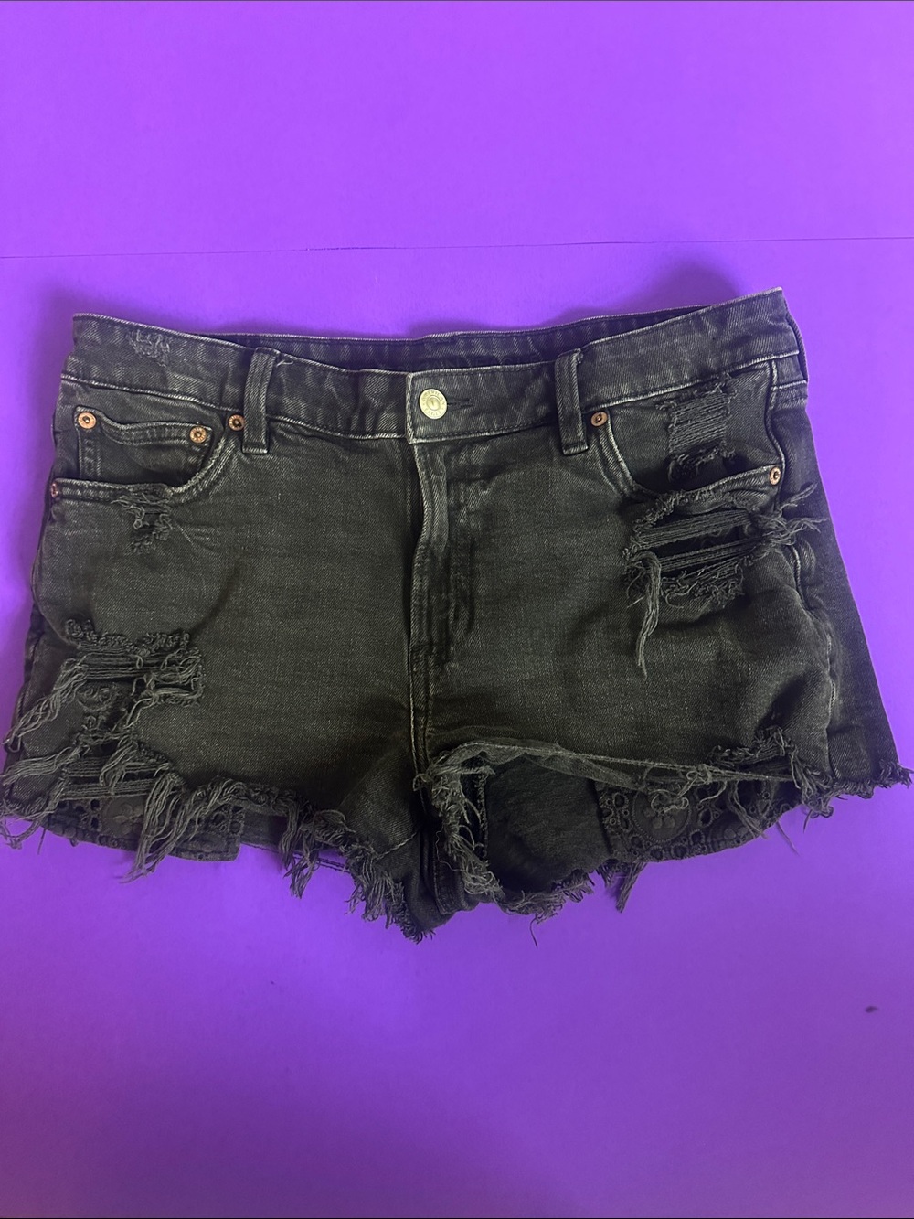American Eagle Outfitters Black Distressed Jean Shorts - size 10